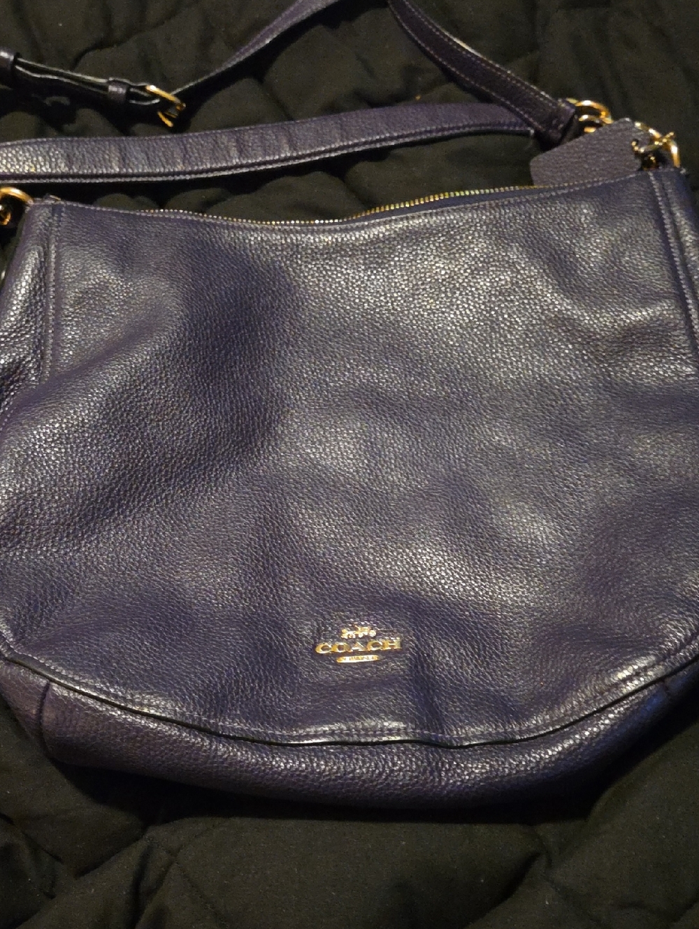 Coach Leather Shoulder Bag in Deep Purple with Gold-Tone Hardware